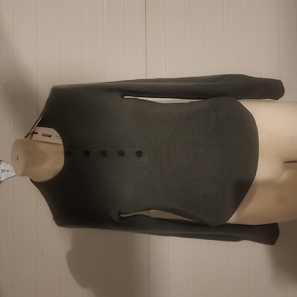 WHITE+WARREN DEEP SAGE CASHMERE SOLID HENLEY NECK SWEATER SIZE S - Picture 2 of 4